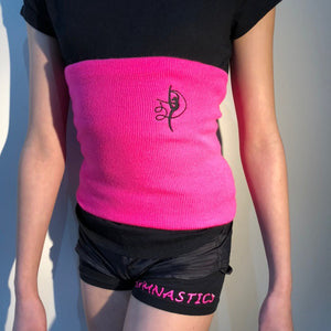 back warmer for gymnastics and dance pink colour on model